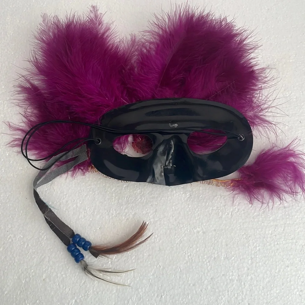Peacock feather mask sequins Halloween masquerade Mardi Gras cosplay theater vtg